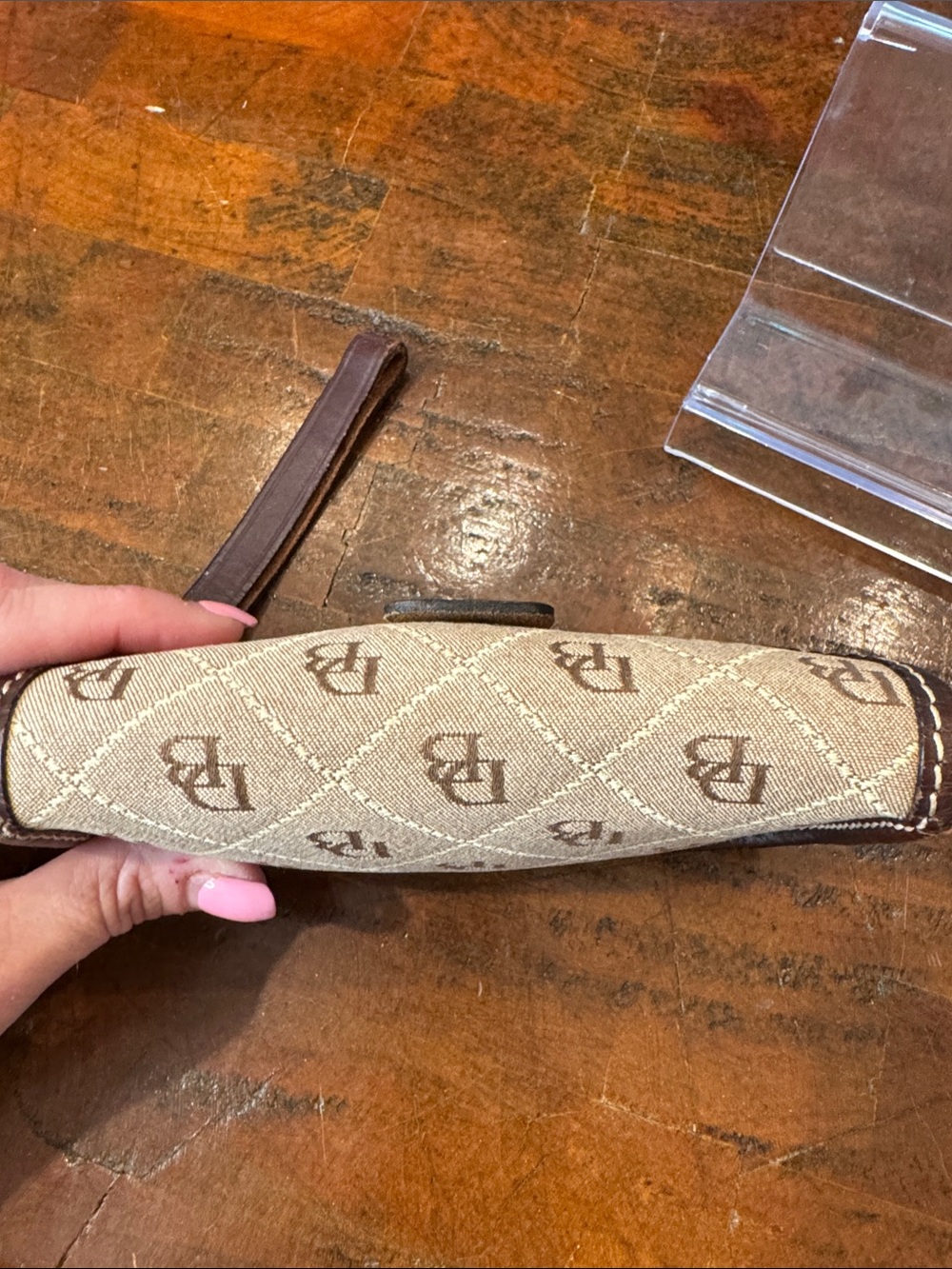 Dooney & Bourke Beige & Brown Logo Wristlet - Picture 8 of 9